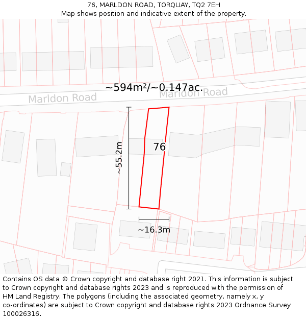 76, MARLDON ROAD, TORQUAY, TQ2 7EH: Plot and title map