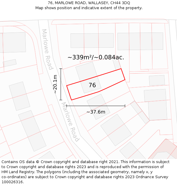 76, MARLOWE ROAD, WALLASEY, CH44 3DQ: Plot and title map