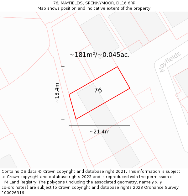 76, MAYFIELDS, SPENNYMOOR, DL16 6RP: Plot and title map