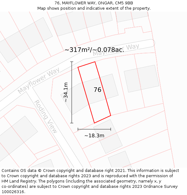 76, MAYFLOWER WAY, ONGAR, CM5 9BB: Plot and title map