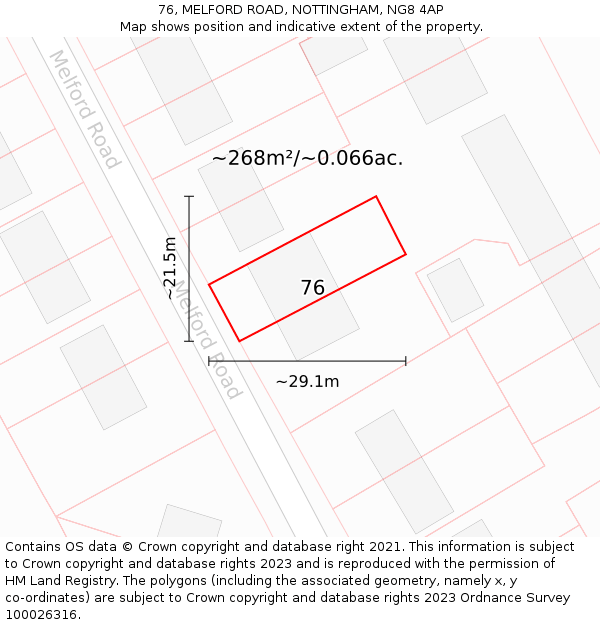 76, MELFORD ROAD, NOTTINGHAM, NG8 4AP: Plot and title map