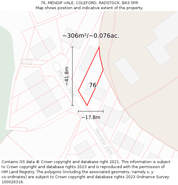 76, MENDIP VALE, COLEFORD, RADSTOCK, BA3 5PR: Plot and title map