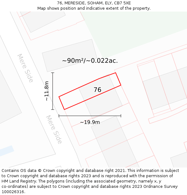 76, MERESIDE, SOHAM, ELY, CB7 5XE: Plot and title map
