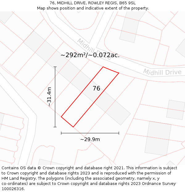 76, MIDHILL DRIVE, ROWLEY REGIS, B65 9SL: Plot and title map