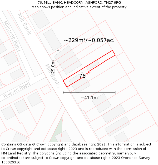 76, MILL BANK, HEADCORN, ASHFORD, TN27 9RG: Plot and title map