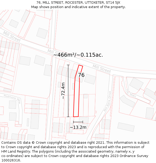 76, MILL STREET, ROCESTER, UTTOXETER, ST14 5JX: Plot and title map