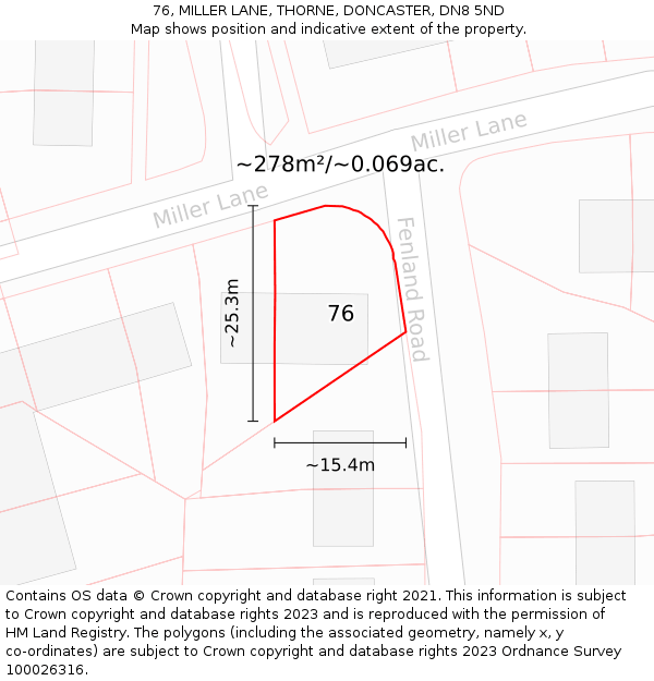 76, MILLER LANE, THORNE, DONCASTER, DN8 5ND: Plot and title map