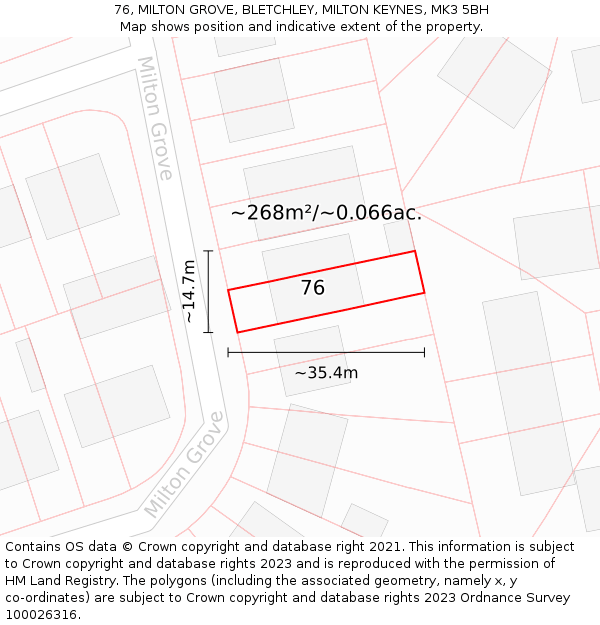 76, MILTON GROVE, BLETCHLEY, MILTON KEYNES, MK3 5BH: Plot and title map
