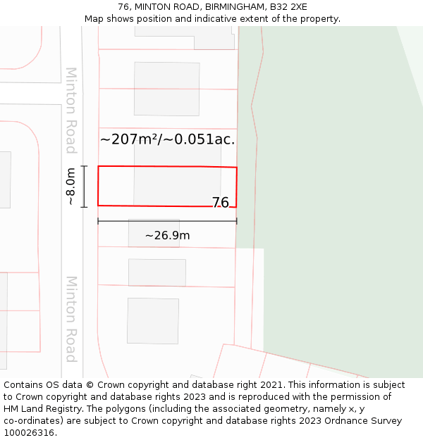 76, MINTON ROAD, BIRMINGHAM, B32 2XE: Plot and title map