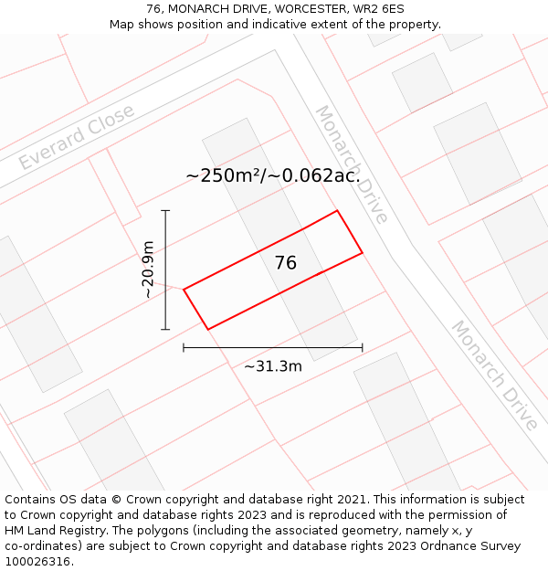 76, MONARCH DRIVE, WORCESTER, WR2 6ES: Plot and title map