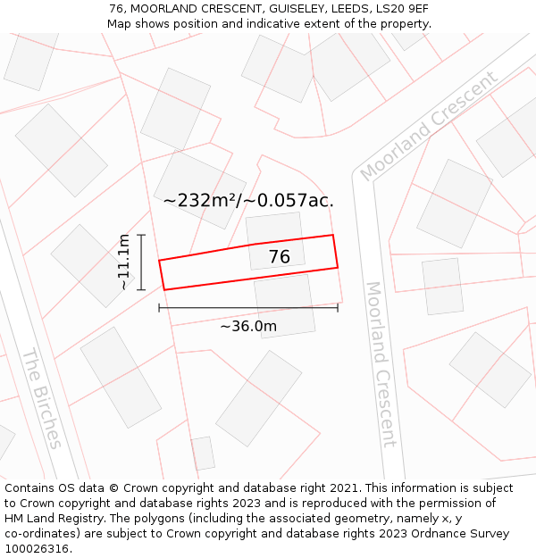 76, MOORLAND CRESCENT, GUISELEY, LEEDS, LS20 9EF: Plot and title map