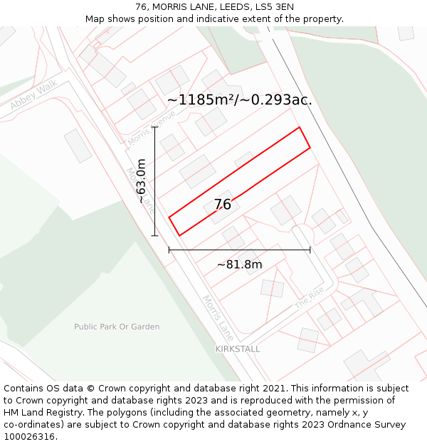 76, MORRIS LANE, LEEDS, LS5 3EN: Plot and title map