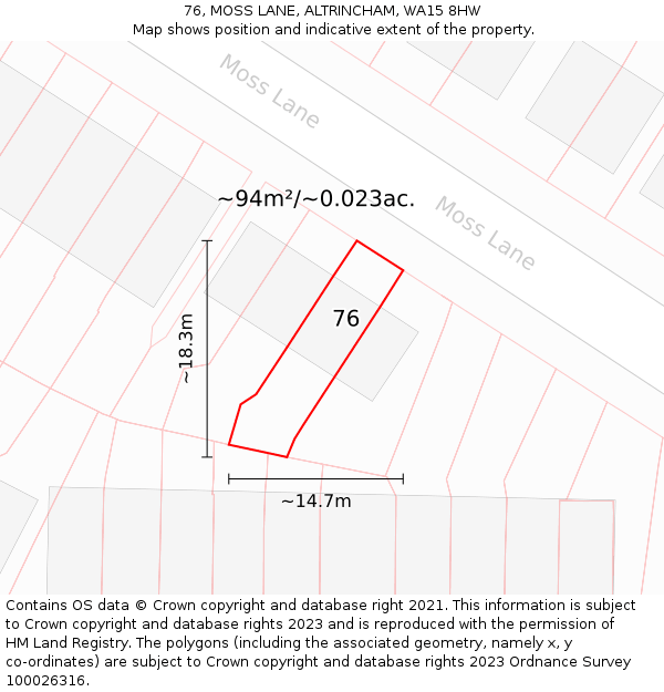 76, MOSS LANE, ALTRINCHAM, WA15 8HW: Plot and title map