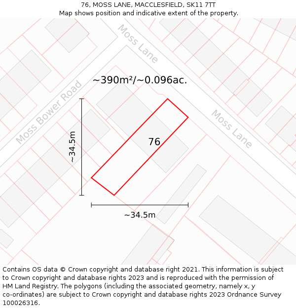 76, MOSS LANE, MACCLESFIELD, SK11 7TT: Plot and title map