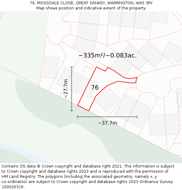 76, MOSSDALE CLOSE, GREAT SANKEY, WARRINGTON, WA5 3RY: Plot and title map