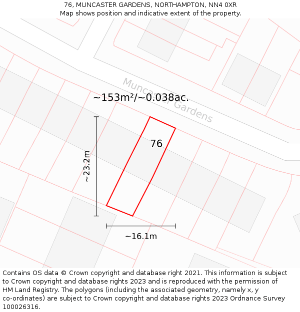 76, MUNCASTER GARDENS, NORTHAMPTON, NN4 0XR: Plot and title map