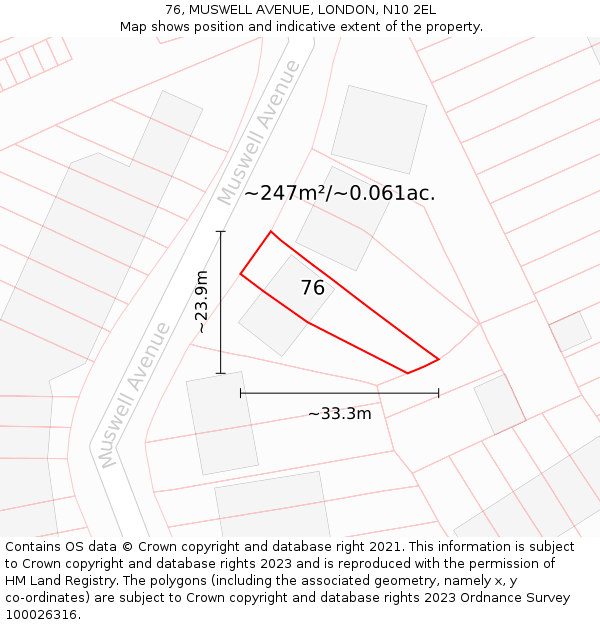 76, MUSWELL AVENUE, LONDON, N10 2EL: Plot and title map