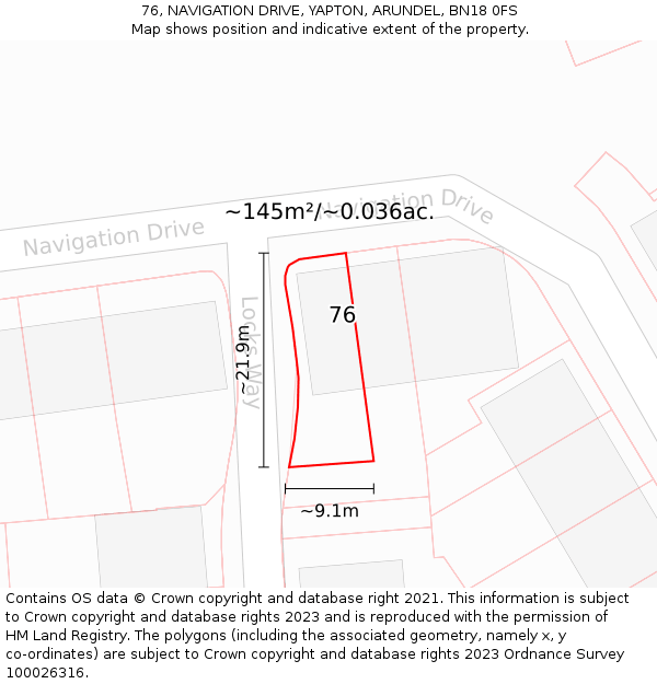 76, NAVIGATION DRIVE, YAPTON, ARUNDEL, BN18 0FS: Plot and title map