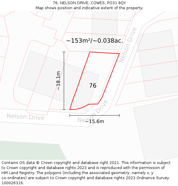 76, NELSON DRIVE, COWES, PO31 8QY: Plot and title map