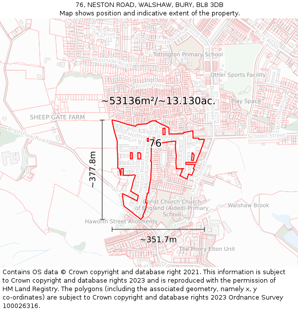 76, NESTON ROAD, WALSHAW, BURY, BL8 3DB: Plot and title map