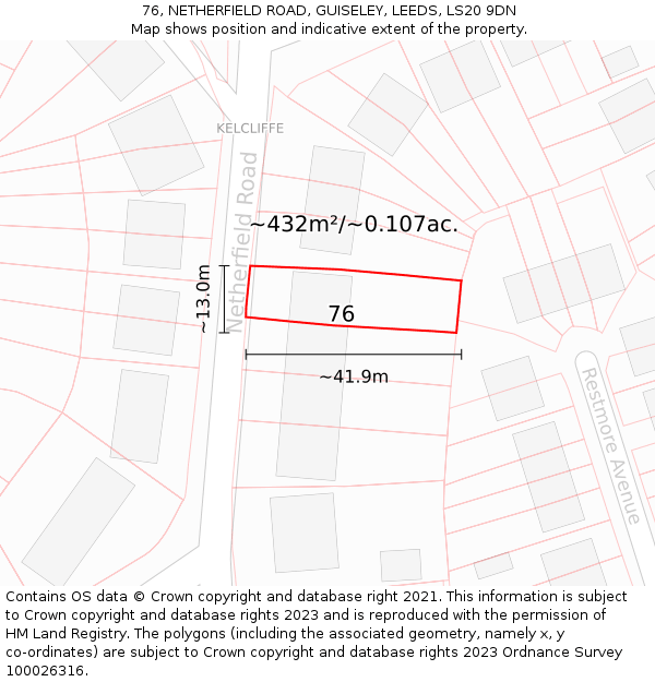 76, NETHERFIELD ROAD, GUISELEY, LEEDS, LS20 9DN: Plot and title map