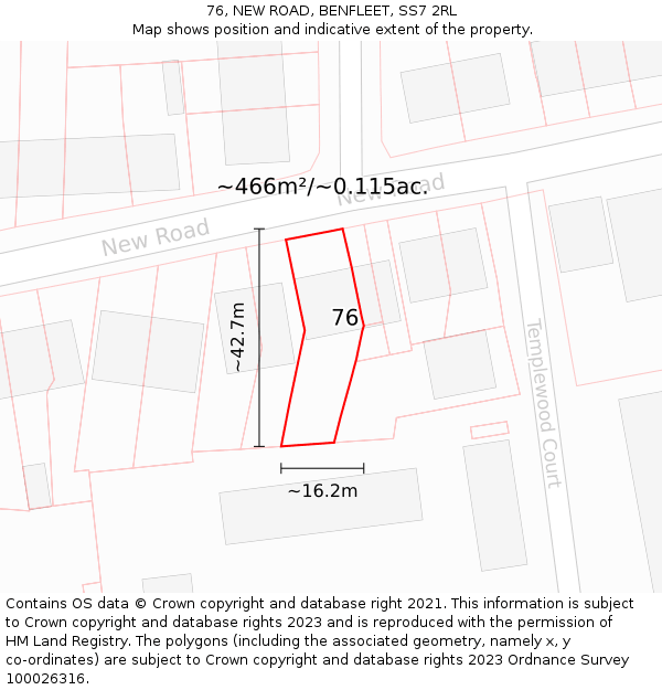 76, NEW ROAD, BENFLEET, SS7 2RL: Plot and title map