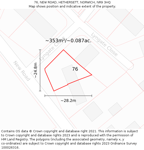 76, NEW ROAD, HETHERSETT, NORWICH, NR9 3HQ: Plot and title map