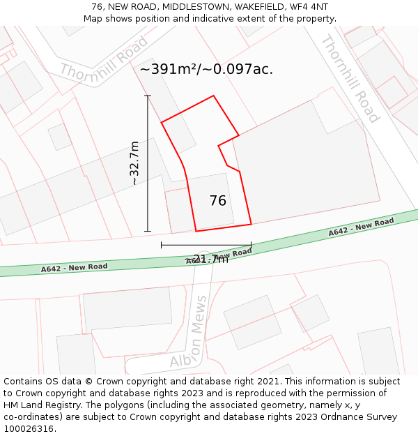 76, NEW ROAD, MIDDLESTOWN, WAKEFIELD, WF4 4NT: Plot and title map