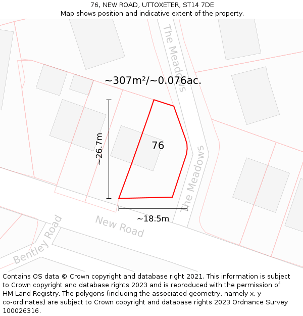 76, NEW ROAD, UTTOXETER, ST14 7DE: Plot and title map