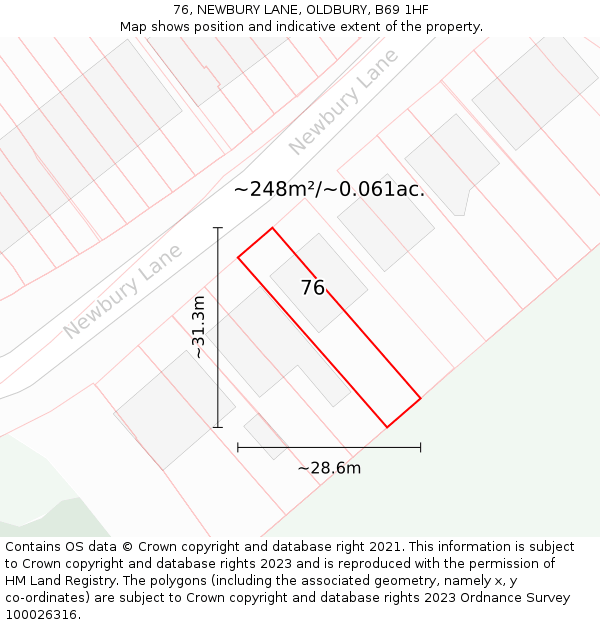 76, NEWBURY LANE, OLDBURY, B69 1HF: Plot and title map