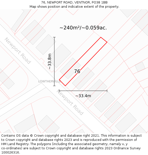 76, NEWPORT ROAD, VENTNOR, PO38 1BB: Plot and title map