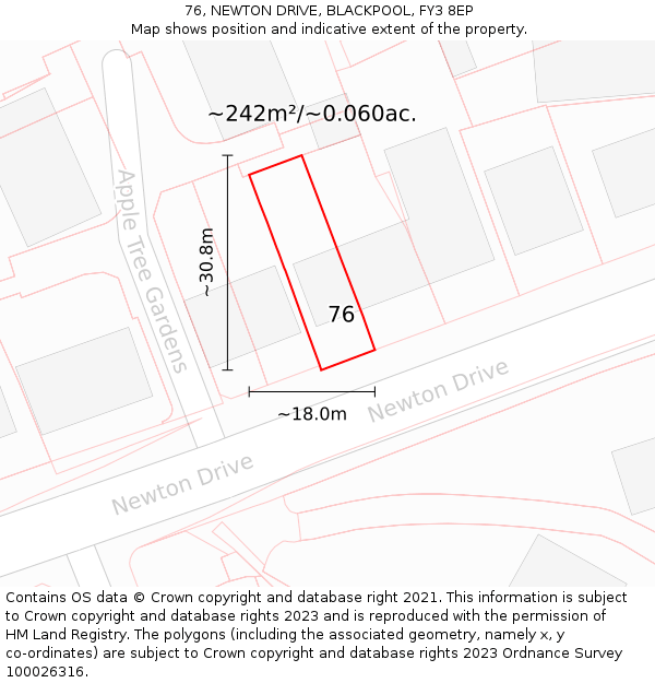76, NEWTON DRIVE, BLACKPOOL, FY3 8EP: Plot and title map
