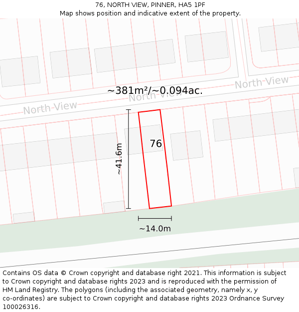 76, NORTH VIEW, PINNER, HA5 1PF: Plot and title map