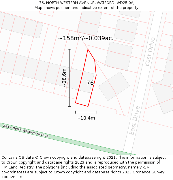 76, NORTH WESTERN AVENUE, WATFORD, WD25 0AJ: Plot and title map
