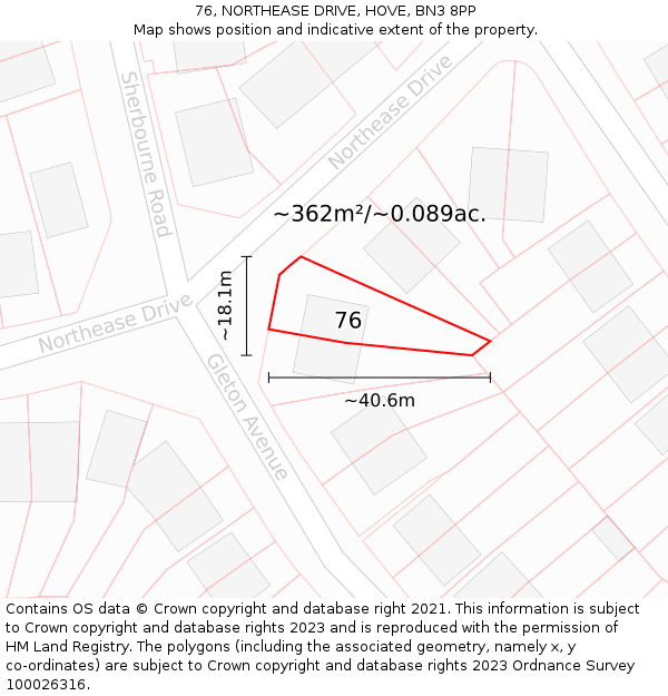 76, NORTHEASE DRIVE, HOVE, BN3 8PP: Plot and title map