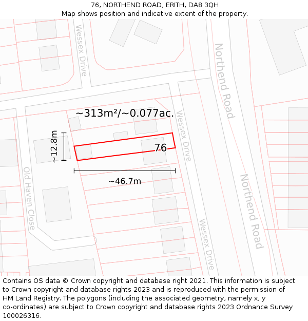 76, NORTHEND ROAD, ERITH, DA8 3QH: Plot and title map
