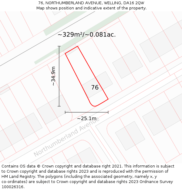 76, NORTHUMBERLAND AVENUE, WELLING, DA16 2QW: Plot and title map