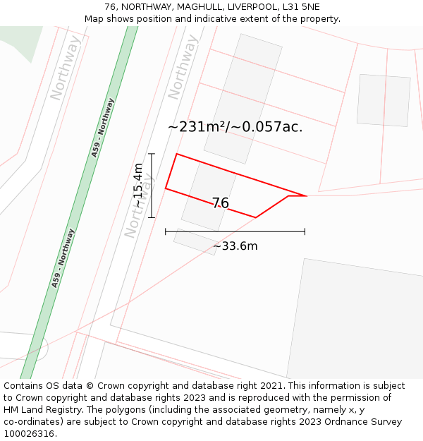 76, NORTHWAY, MAGHULL, LIVERPOOL, L31 5NE: Plot and title map