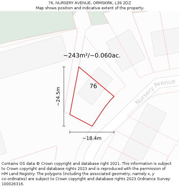 76, NURSERY AVENUE, ORMSKIRK, L39 2DZ: Plot and title map