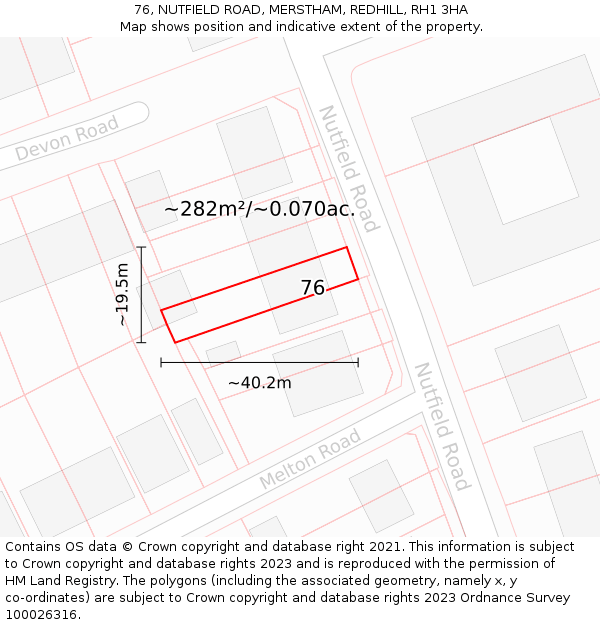 76, NUTFIELD ROAD, MERSTHAM, REDHILL, RH1 3HA: Plot and title map