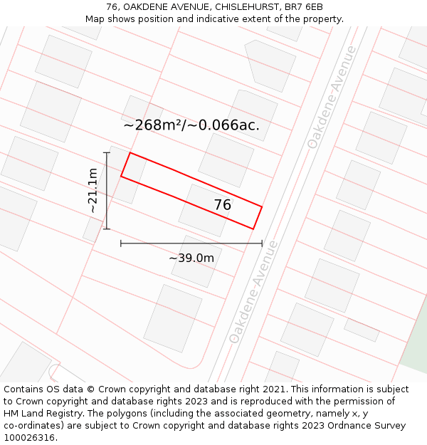 76, OAKDENE AVENUE, CHISLEHURST, BR7 6EB: Plot and title map