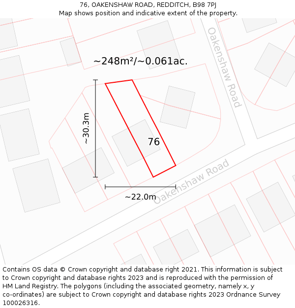 76, OAKENSHAW ROAD, REDDITCH, B98 7PJ: Plot and title map