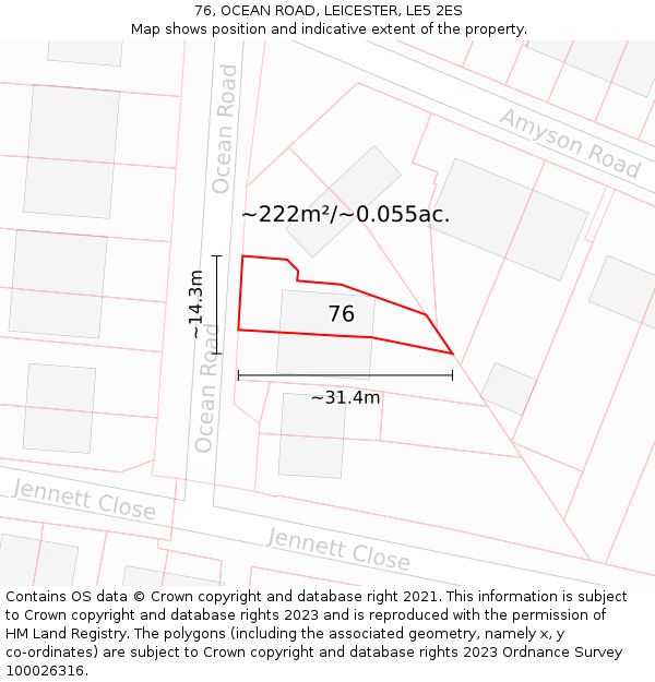 76, OCEAN ROAD, LEICESTER, LE5 2ES: Plot and title map