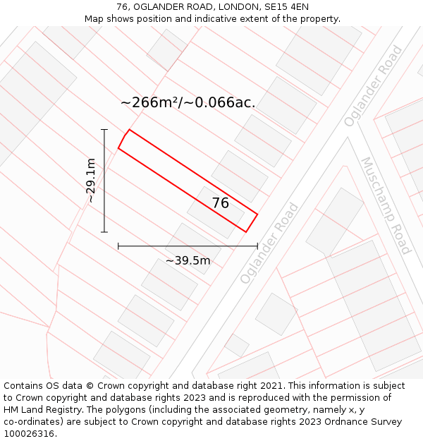 76, OGLANDER ROAD, LONDON, SE15 4EN: Plot and title map