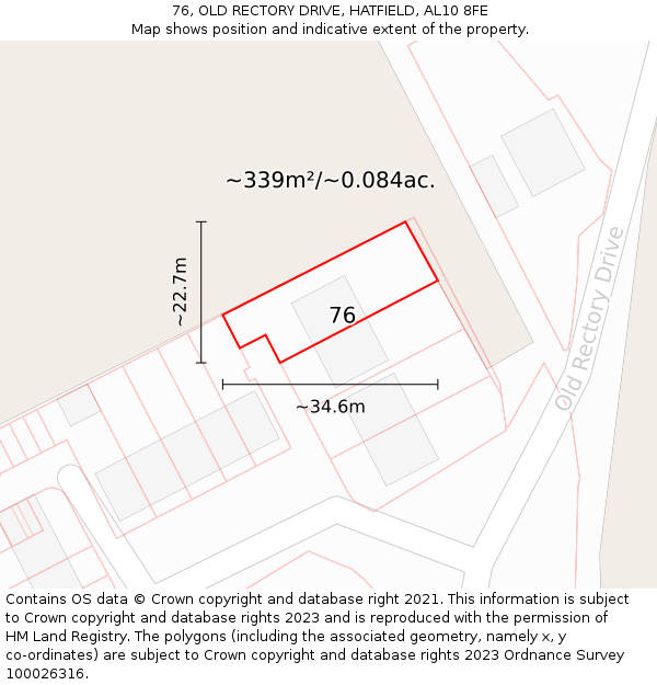 76, OLD RECTORY DRIVE, HATFIELD, AL10 8FE: Plot and title map