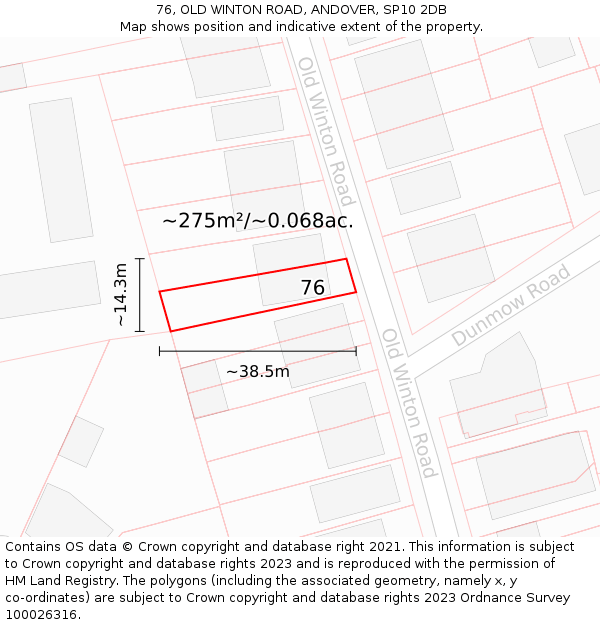 76, OLD WINTON ROAD, ANDOVER, SP10 2DB: Plot and title map