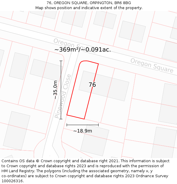 76, OREGON SQUARE, ORPINGTON, BR6 8BG: Plot and title map