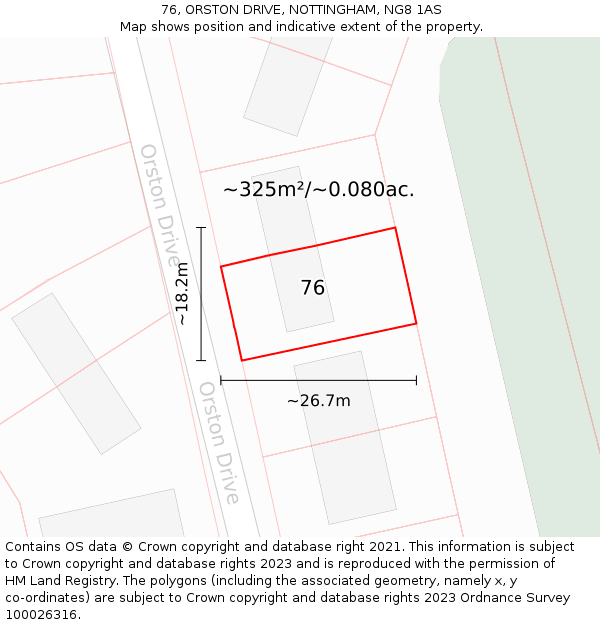 76, ORSTON DRIVE, NOTTINGHAM, NG8 1AS: Plot and title map