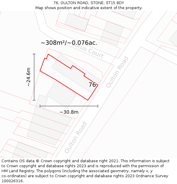 76, OULTON ROAD, STONE, ST15 8DY: Plot and title map