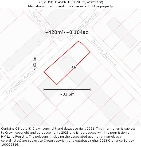 76, OUNDLE AVENUE, BUSHEY, WD23 4QQ: Plot and title map
